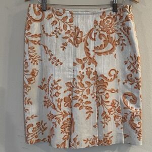 Valentino Roma‎ Italy Textured Floral Skirt Size 10 Beige Orange Knee Length